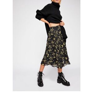 Free People Black and Yellow Floral Midi Skirt